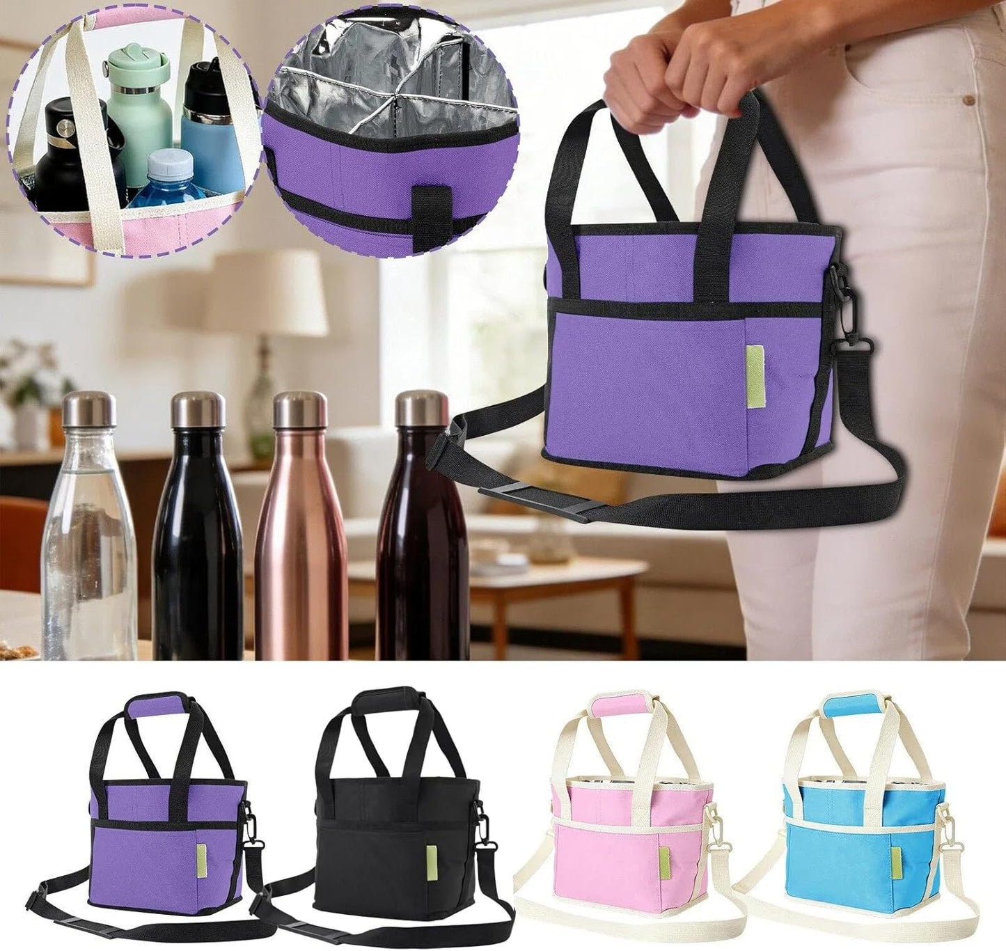 Portable Reusable Drink Carrier, 4 Cup Coffee Holder Tote for Takeout, Office & Travel