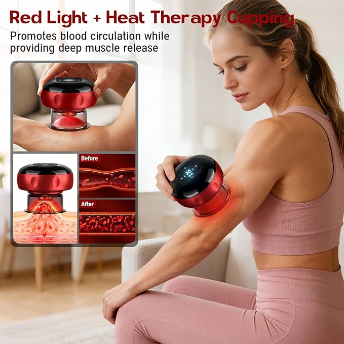 Heated Cupping Therapy Massager, Rechargeable Smart Cupping Set with 12 Suction Levels
