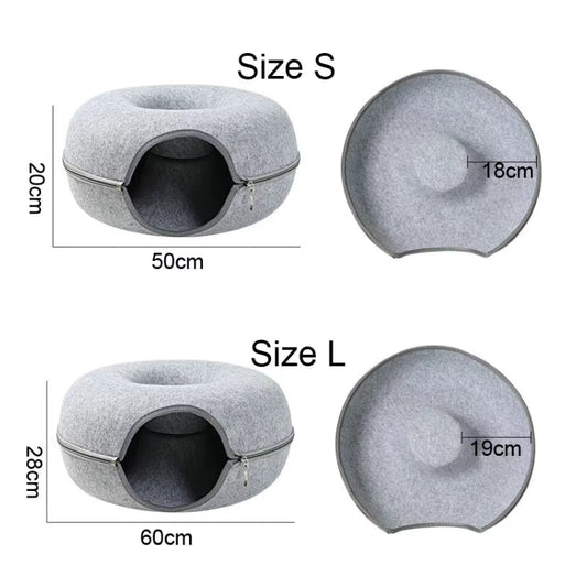 Donut Felt Cat Cave Bed – Cozy Washable Cat House & Tunnel Toy