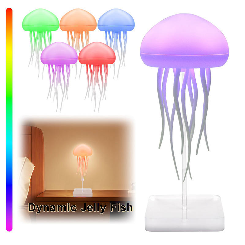 Voice Control Jellyfish Table Lamp – RGB Ambient Night Light with Sound Sensor, Floating Tentacle Motion & Rechargeable LED Mood Light