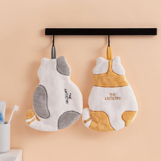 Soft Coral Fleece Cat Hand Towel, Quick-Dry Hanging Towel for Kids, Kitchen & Bathroom