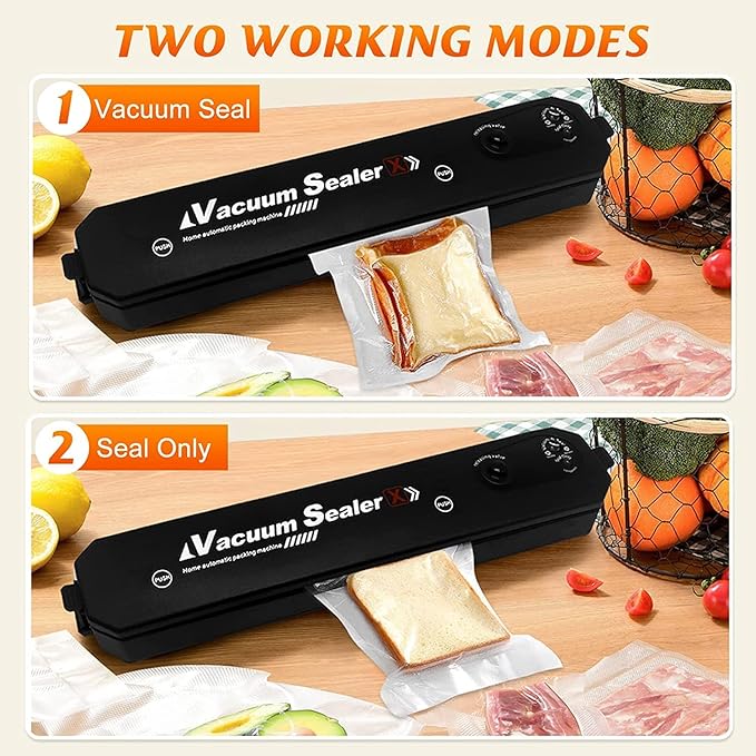 Compact Vacuum Sealer Machine with Bags for Food Storage, Meal Prep & Sous Vide.