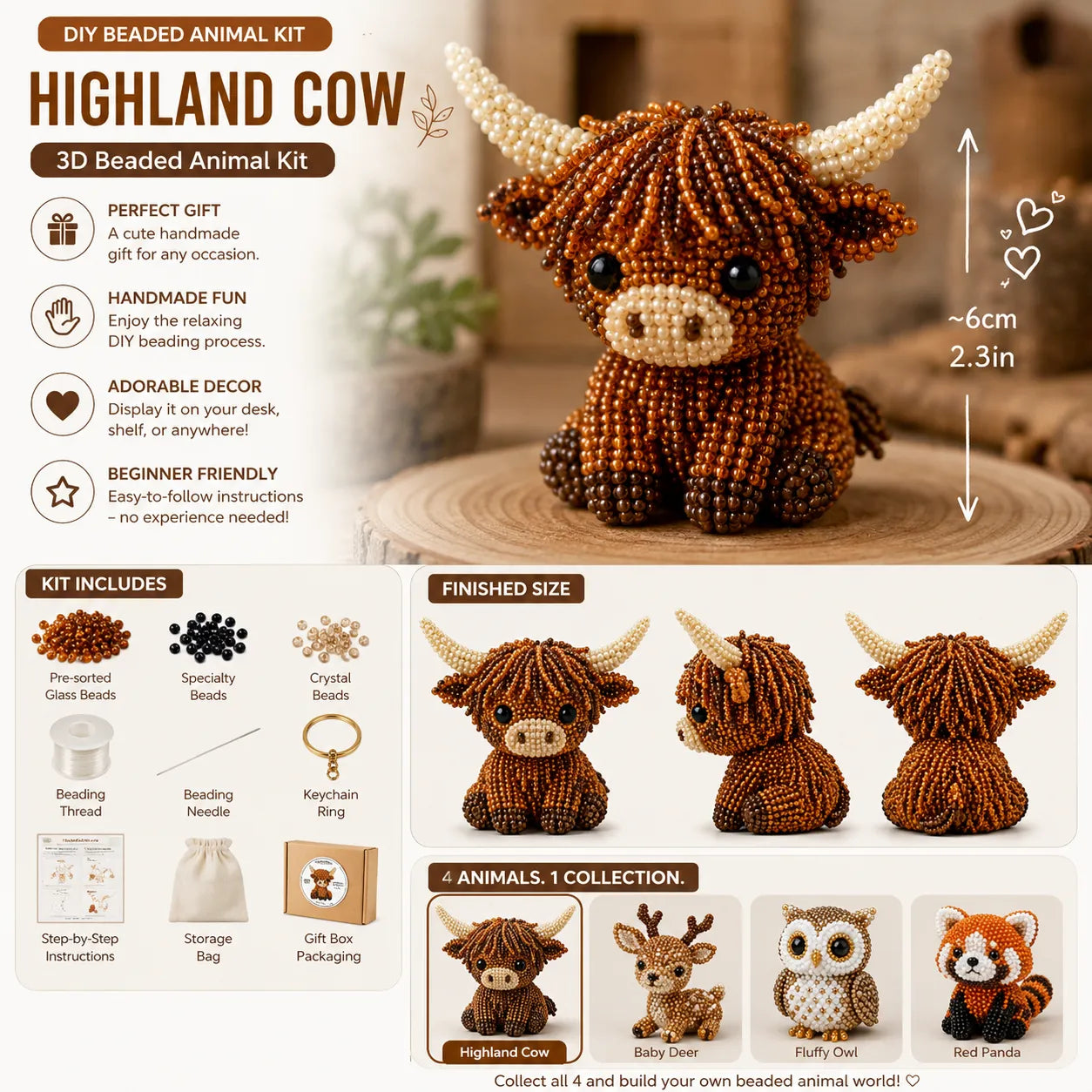 Sanzbae™ DIY 3D Animal Bead Craft Kit for Kids Ages 6-12 | STEM Building Toy, Screen-Free Educational Activity, Creative Arts & Crafts Gift for Boys & Girls