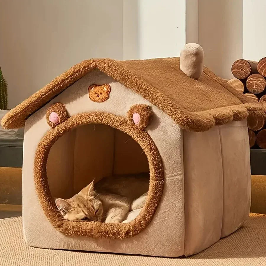 Foldable Cat Cave Bed for Indoor Cats & Small Dogs – Washable Felt Pet House, Modern Enclosed Pet Bed, Calming Cat Hideaway, Portable Puppy Nest