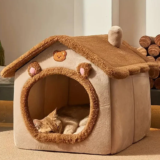 Foldable Cat Cave Bed for Indoor Cats & Small Dogs – Washable Felt Pet House, Modern Enclosed Pet Bed, Calming Cat Hideaway, Portable Puppy Nest