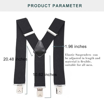 Clip-On Men’s Suspenders, Adjustable Y-Back Elastic Suspenders with Metal Clips