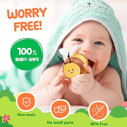 Baby Sensory Toys 6–12 Months, Soft Beehive Montessori Toy with Rattle, Crinkle, Squeaker & Mirror