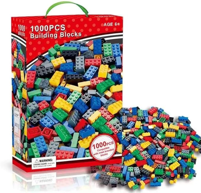 1000 Piece Bulk Building Bricks Set, STEM Construction Toy for Kids