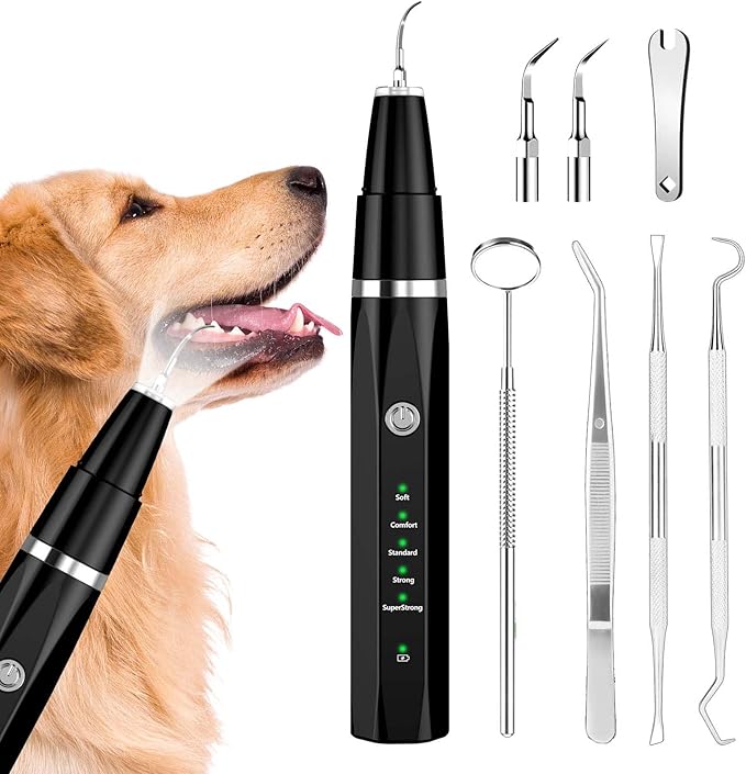 Pet Plaque Remover Teeth Cleaning Kit for Dogs & Cats, Rechargeable Ultrasonic Dental Cleaner