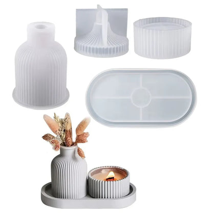 4-Piece Silicone Resin Mold Set for Tray, Vase & Jar DIY Crafts