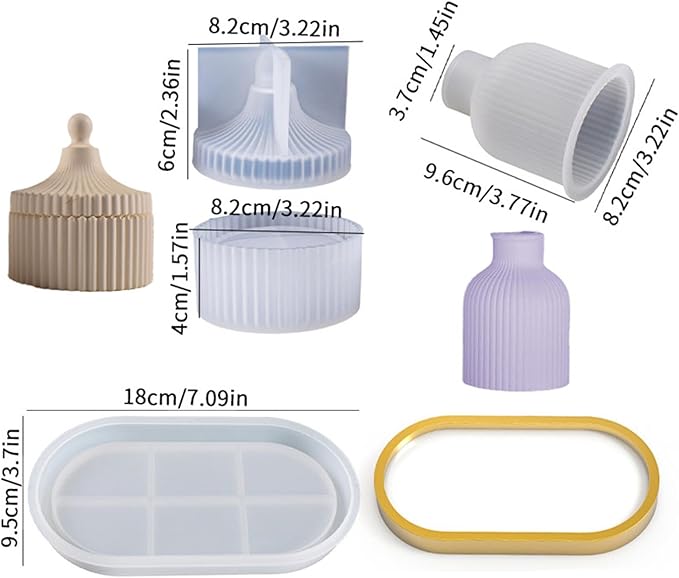4-Piece Silicone Resin Mold Set for Tray, Vase & Jar DIY Crafts