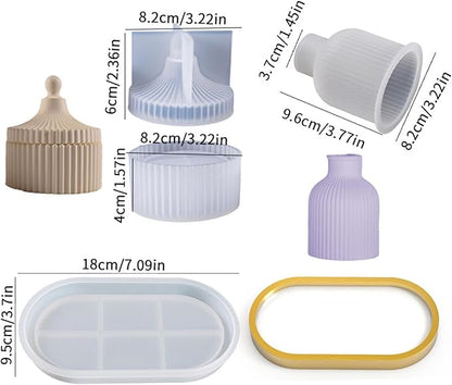 4-Piece Silicone Resin Mold Set for Tray, Vase & Jar DIY Crafts