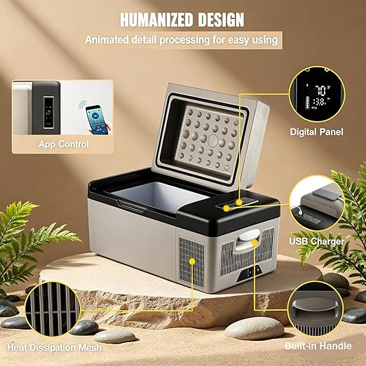 SANZBAE Portable Car Refrigerator, 12V Camping Fridge Freezer for RVs & Road Trips
