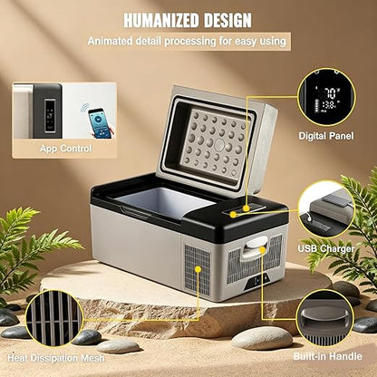 SANZBAE Portable Car Refrigerator, 12V Camping Fridge Freezer for RVs & Road Trips