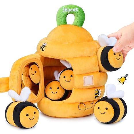 Baby Sensory Toys 6–12 Months, Soft Beehive Montessori Toy with Rattle, Crinkle, Squeaker & Mirror