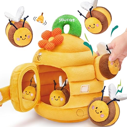 Baby Sensory Toys 6–12 Months, Soft Beehive Montessori Toy with Rattle, Crinkle, Squeaker & Mirror