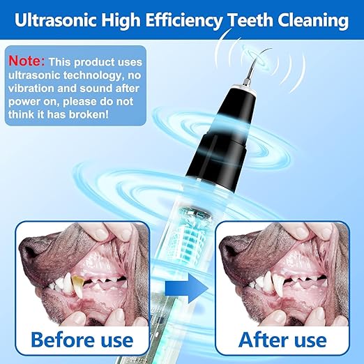 Pet Plaque Remover Teeth Cleaning Kit for Dogs & Cats, Rechargeable Ultrasonic Dental Cleaner