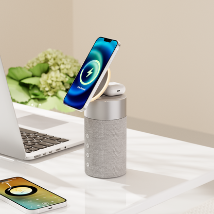 Viral 5-in-1 Smart Desk Gadget – Wireless Charger, Bluetooth Speaker & Night Light