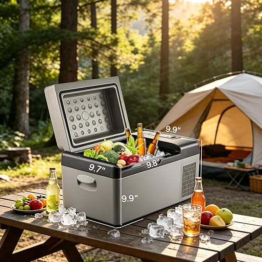 SANZBAE Portable Car Refrigerator, 12V Camping Fridge Freezer for RVs & Road Trips
