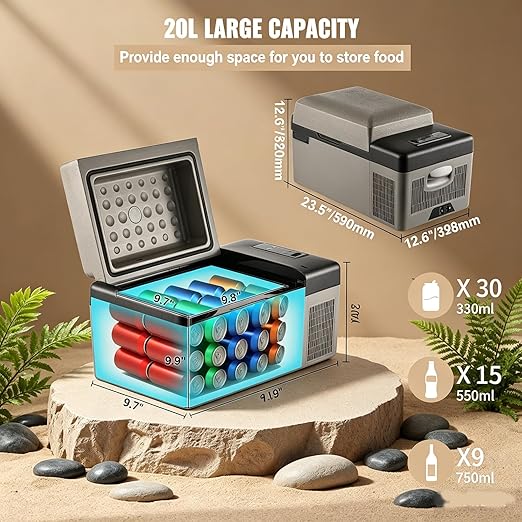 SANZBAE Portable Car Refrigerator, 12V Camping Fridge Freezer for RVs & Road Trips