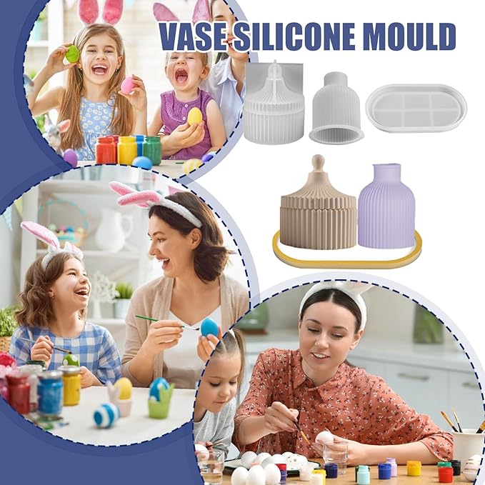 4-Piece Silicone Resin Mold Set for Tray, Vase & Jar DIY Crafts