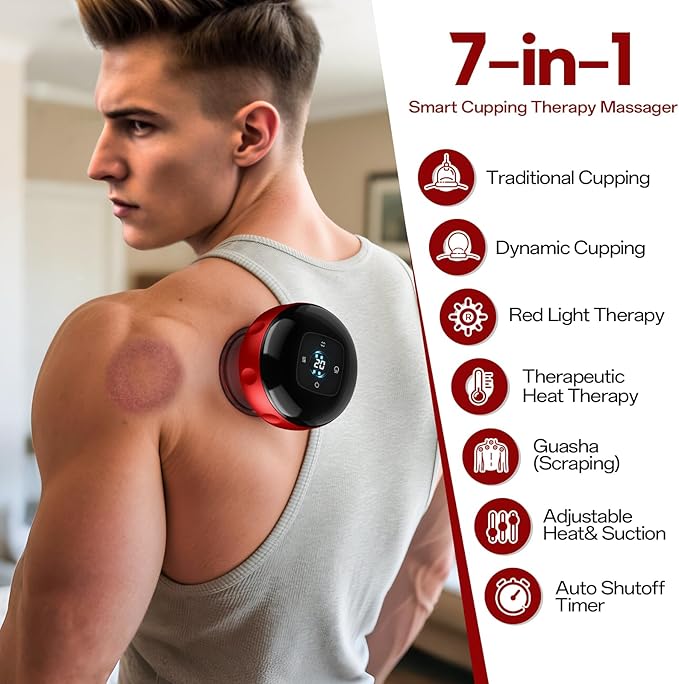 Heated Cupping Therapy Massager, Rechargeable Smart Cupping Set with 12 Suction Levels