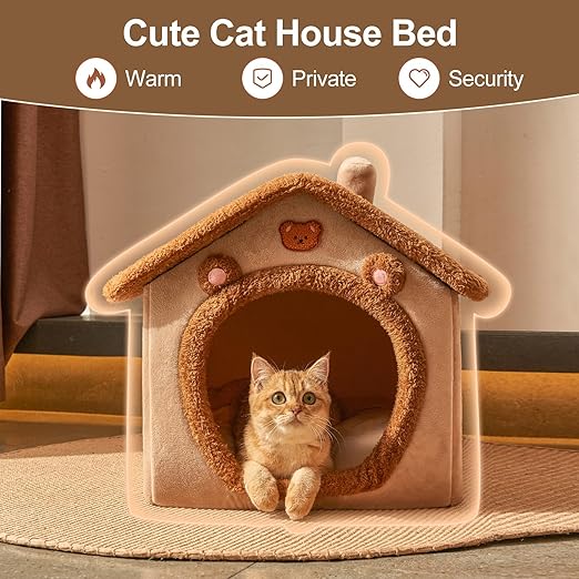Foldable Cat Cave Bed for Indoor Cats & Small Dogs – Washable Felt Pet House, Modern Enclosed Pet Bed, Calming Cat Hideaway, Portable Puppy Nest