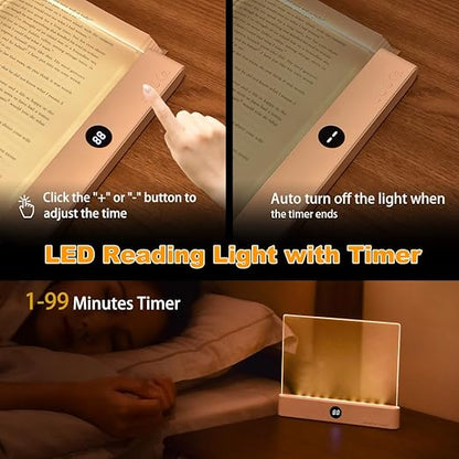 SANZBAE Rechargeable Full Page Book Light with Timer & 3 Color Modes