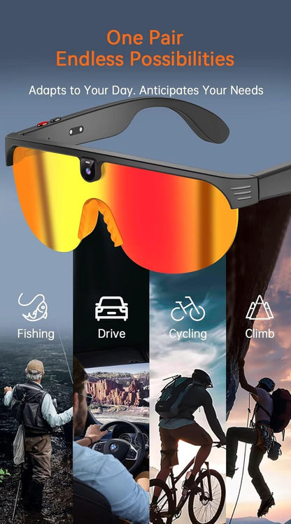 Sanzbae™ Smart Camera Glasses – 4K HD Video Recording Sunglasses with Bluetooth Audio, Open-Ear Headphones, Polarized UV400 Lenses & 32GB Storage