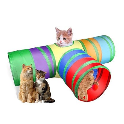 Foldable Multi-Channel Cat Play Tunnel, Interactive Hide & Seek Toy for Indoor Cats