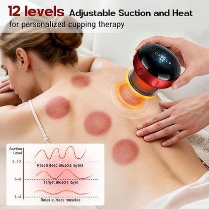 Heated Cupping Therapy Massager, Rechargeable Smart Cupping Set with 12 Suction Levels