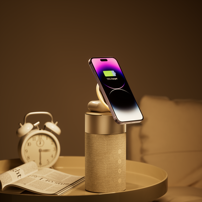 Viral 5-in-1 Smart Desk Gadget – Wireless Charger, Bluetooth Speaker & Night Light