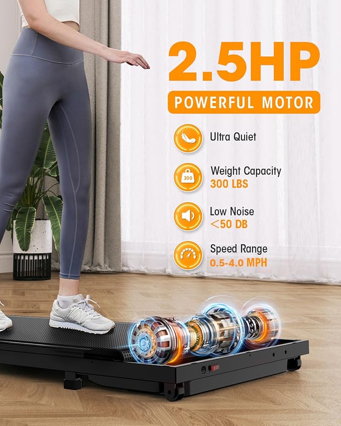 Sanzbae Walking Pad Treadmill for Home Office, Compact Under Desk Treadmill with App Control