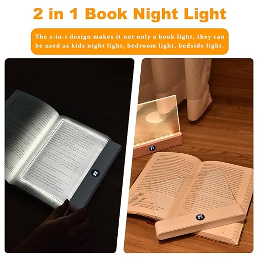 SANZBAE Rechargeable Full Page Book Light with Timer & 3 Color Modes