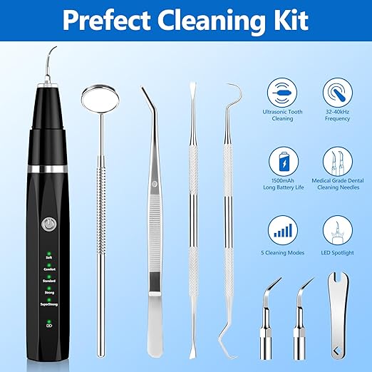 Pet Plaque Remover Teeth Cleaning Kit for Dogs & Cats, Rechargeable Ultrasonic Dental Cleaner