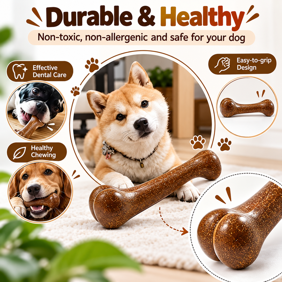 Durable Dog Bone Chew Toy (PACK OF 2) – Teeth Cleaning & Boredom Relief 🐾