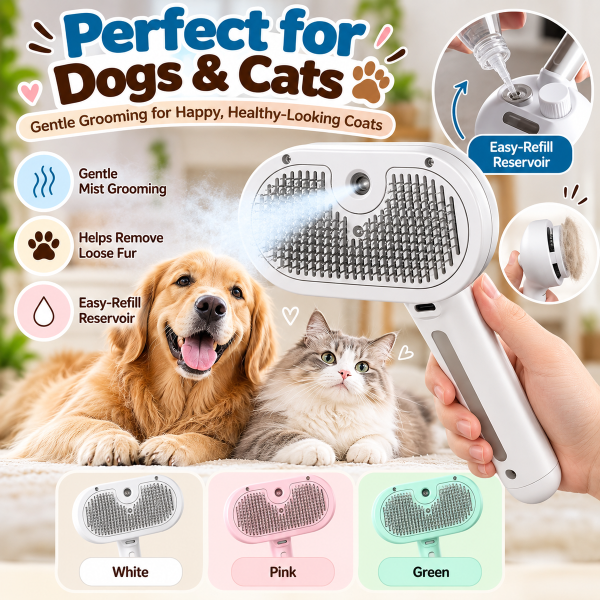 Pet Mist Grooming Brush for Dogs &  Cats 🐾