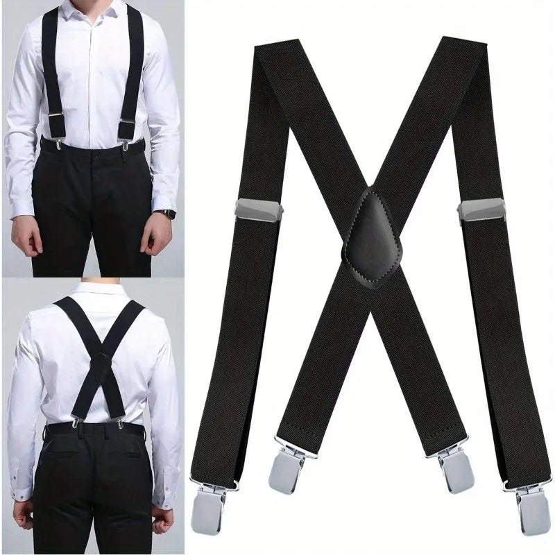 Clip-On Men’s Suspenders, Adjustable Y-Back Elastic Suspenders with Metal Clips