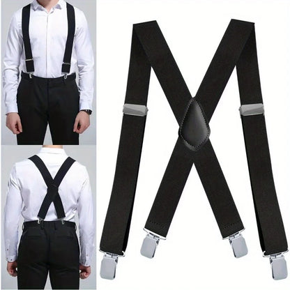 Clip-On Men’s Suspenders, Adjustable Y-Back Elastic Suspenders with Metal Clips