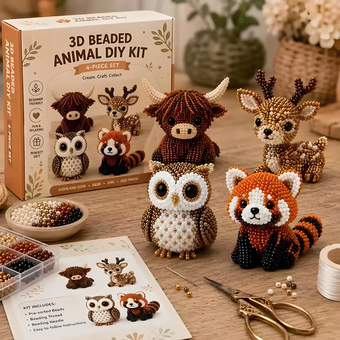 Sanzbae™ DIY 3D Animal Bead Craft Kit for Kids Ages 6-12 | STEM Building Toy, Screen-Free Educational Activity, Creative Arts & Crafts Gift for Boys & Girls
