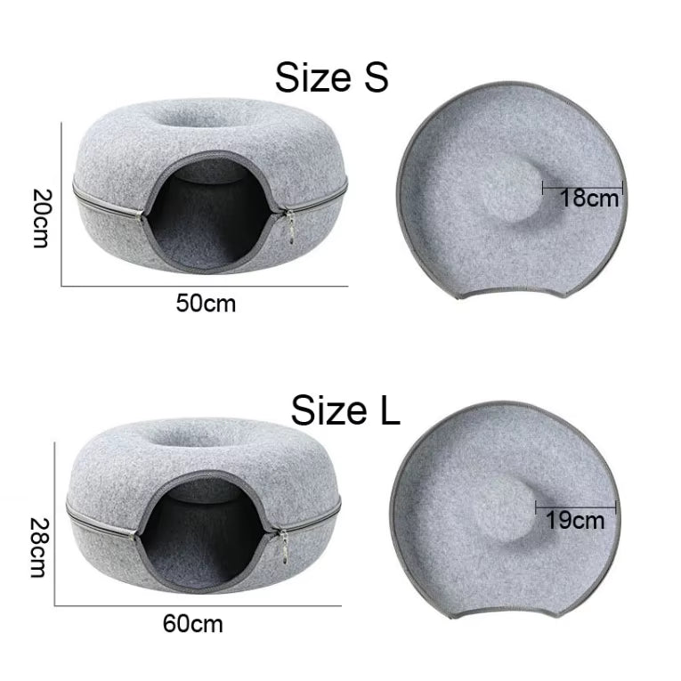 Donut Felt Cat Cave Bed – Cozy Washable Cat House & Tunnel Toy