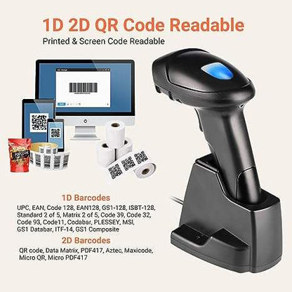 Tera 1D/2D QR Barcode Scanner – Wireless Handheld Scanner with USB Charging Cradle