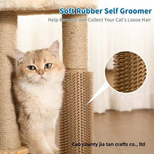Wooden Cat Scratching Post – Sisal Cat Tree, Scratcher Bed & Interactive Turntable Toy