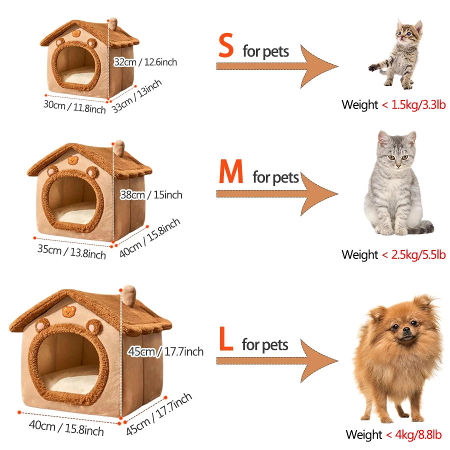 Foldable Pet Cave Bed – Cozy Washable Felt Cat & Small Dog House Sofa Bed