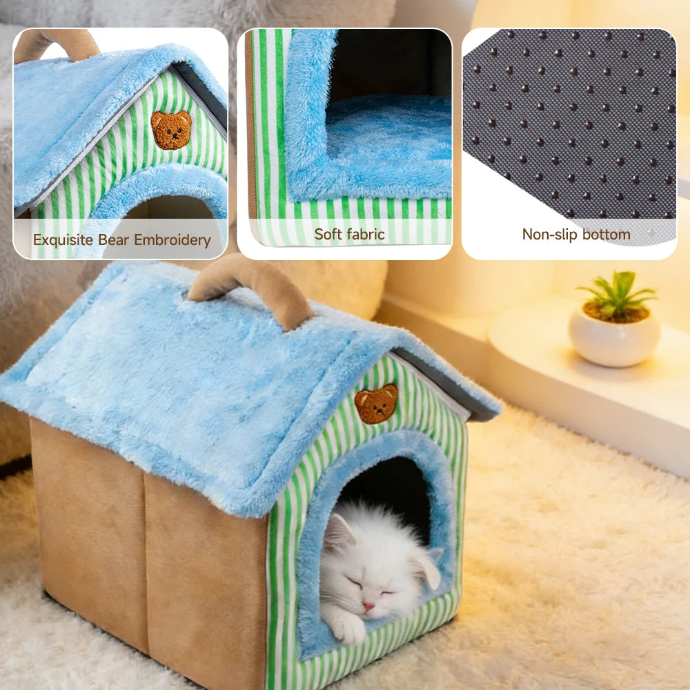 Foldable Pet Cave Bed – Cozy Washable Felt Cat & Small Dog House Sofa Bed