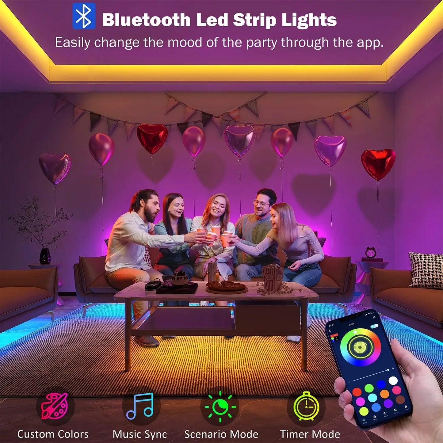 RGB Bluetooth Light Strip Remote & App Control