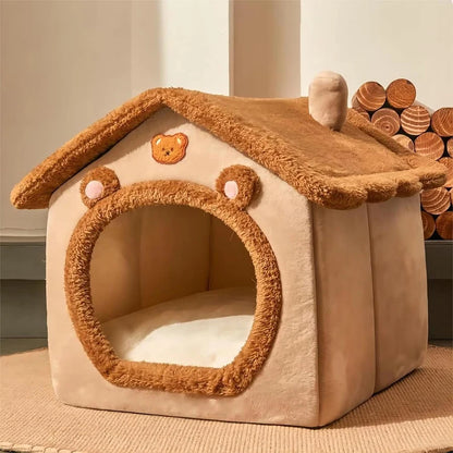 Foldable Pet Cave Bed – Cozy Washable Felt Cat & Small Dog House Sofa Bed