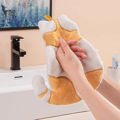 Soft Coral Fleece Cat Hand Towel, Quick-Dry Hanging Towel for Kids, Kitchen & Bathroom