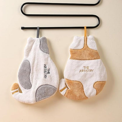 Soft Coral Fleece Cat Hand Towel, Quick-Dry Hanging Towel for Kids, Kitchen & Bathroom