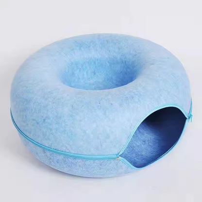 Donut Felt Cat Cave Bed – Cozy Washable Cat House & Tunnel Toy